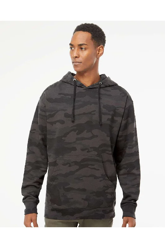 Men's versatile hoodie-Independent Trading Co. Mens Hooded Sweatshirt Hoodie w/ Pouch Pocket - Black Camo