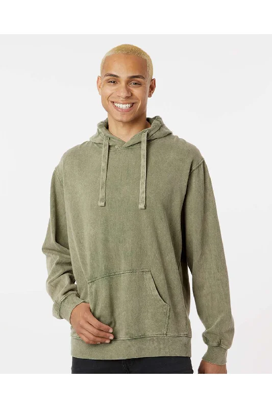 Men's high-performance hoodie-Dyenomite Mens Premium Fleece Mineral Wash Hooded Sweatshirt Hoodie w/ Pouch Pocket - Kale Green