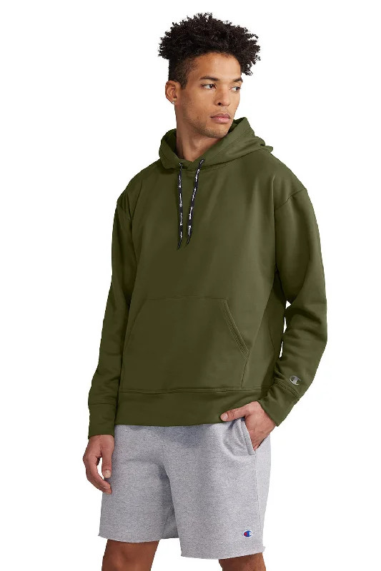 Men's sporty hoodie-Champion Mens Sport Hooded Sweatshirt Hoodie w/ Pouch Pocket - Fresh Olive Green