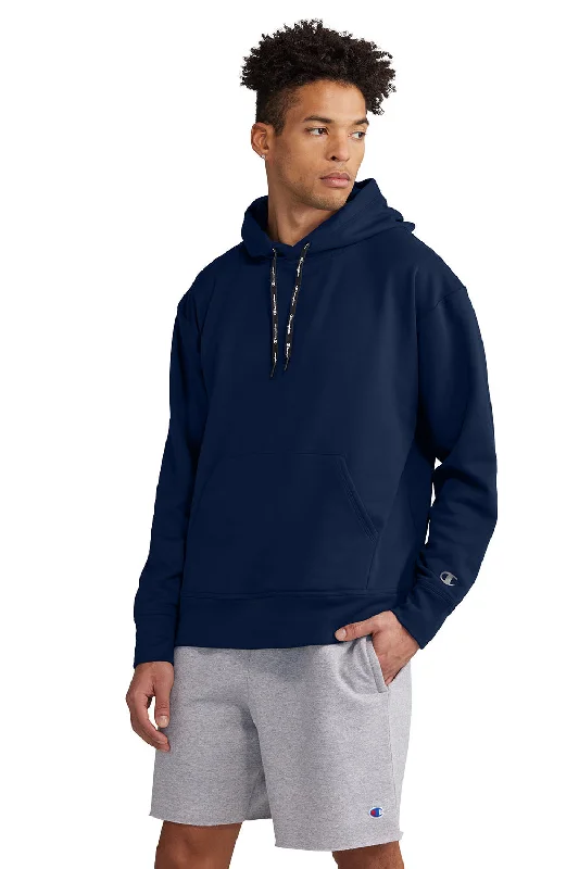 Men's relaxed fit hoodie-Champion Mens Sport Hooded Sweatshirt Hoodie w/ Pouch Pocket - Navy Blue