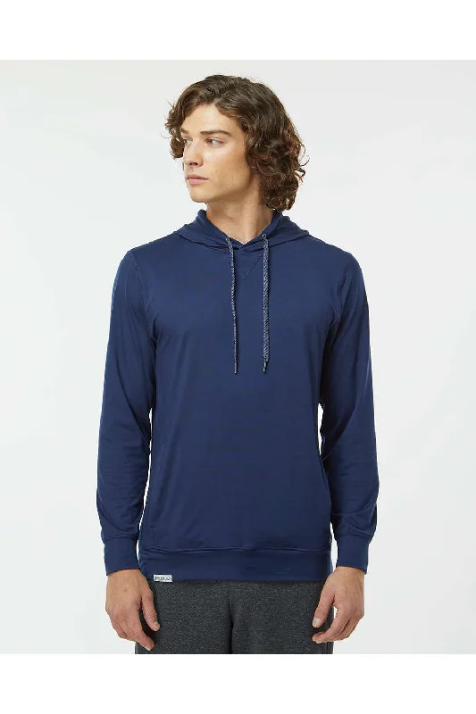 Men's wrinkle-free hoodie-Holloway Mens Eco Revive Ventura Moisture Wicking Hooded Sweatshirt Hoodie - Navy Blue