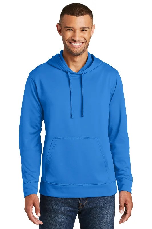 Men's sporty hoodie-Port & Company Mens Dry Zone Performance Moisture Wicking Fleece Hooded Sweatshirt Hoodie w/ Pouch Pocket - Royal Blue