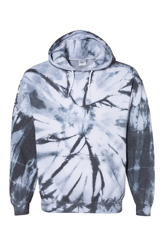 Men's cooling hoodie-Dyenomite Mens Blended Tie Dyed Hooded Sweatshirt Hoodie w/ Pouch Pocket - Black Cyclone