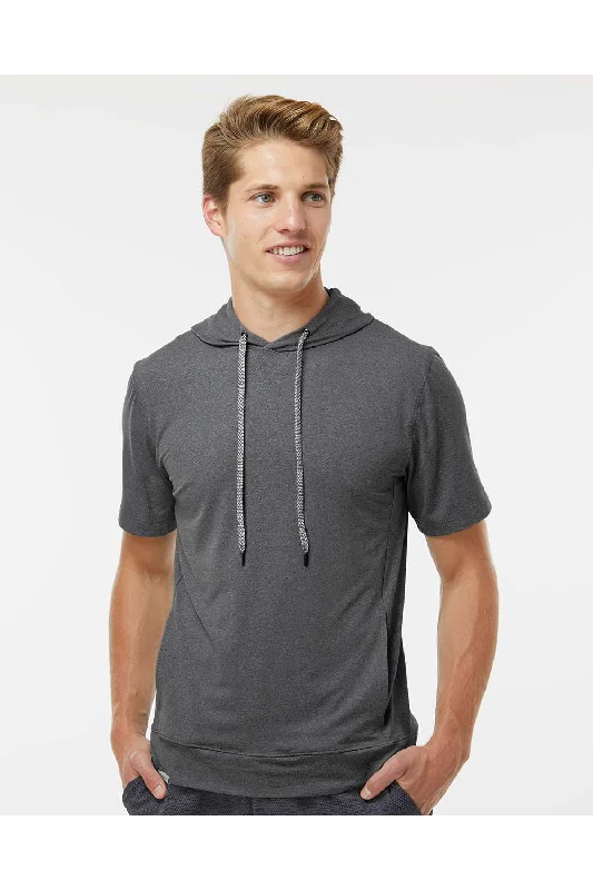 Men's fashion-forward hoodie-Holloway Mens Eco Revive Ventura Moisture Wicking Short Sleeve Hooded Sweatshirt Hoodie w/ Pockets - Heather Carbon Grey