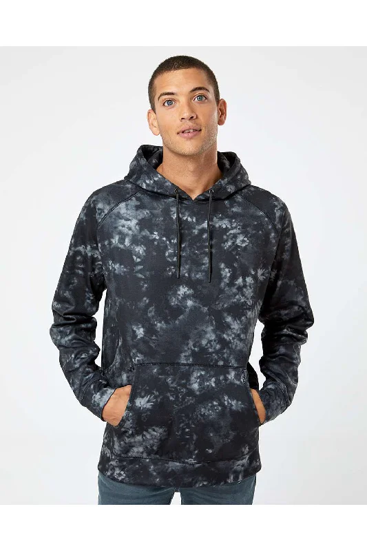 Men's lightweight hoodie-Burnside Mens Performance Raglan Hooded Sweatshirt Hoodie w/ Pouch Pocket - Black Tie Dye - Closeout