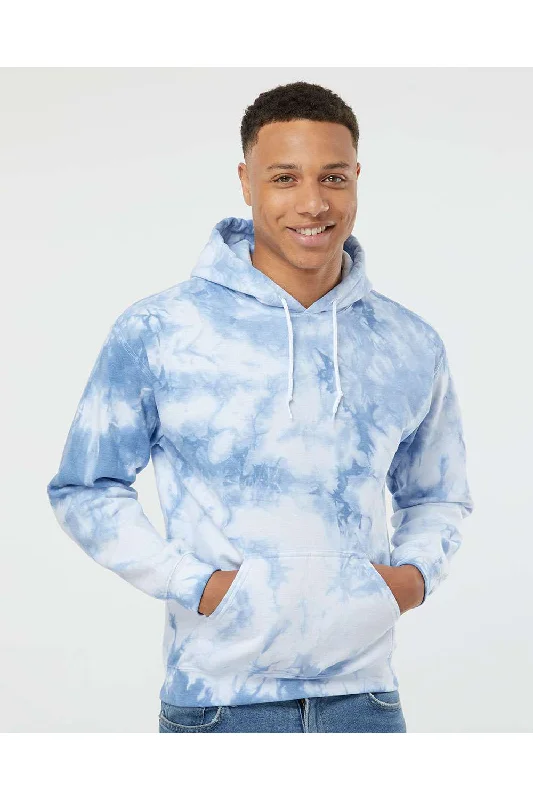 Men's eco-conscious hoodie-Dyenomite Mens Blended Tie Dyed Hooded Sweatshirt Hoodie w/ Pouch Pocket - Cloudy Sky Crystal