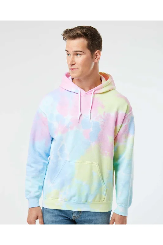 Men's weatherproof hoodie-Dyenomite Mens Blended Tie Dyed Hooded Sweatshirt Hoodie w/ Pouch Pocket - Pastel Rainbow