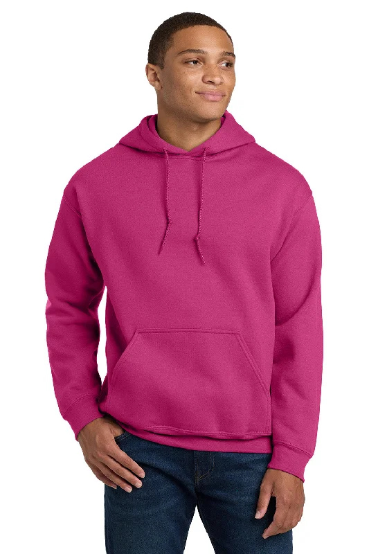 Men's ultra-comfortable hoodie-Gildan Mens Pill Resistant Hooded Sweatshirt Hoodie w/ Pouch Pocket - Heliconia Pink