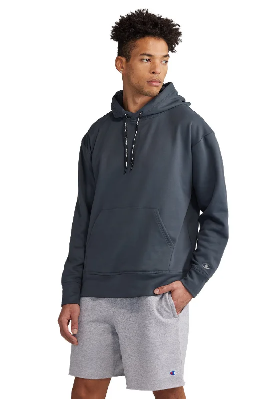 Men's quick-dry hoodie-Champion Mens Sport Hooded Sweatshirt Hoodie w/ Pouch Pocket - Stealth Grey