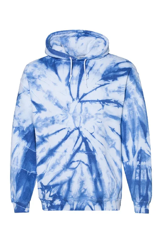 Men's ultra-comfortable hoodie-Dyenomite Mens Blended Tie Dyed Hooded Sweatshirt Hoodie w/ Pouch Pocket - Royal Blue