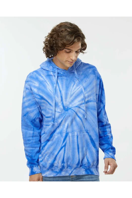 Men's relaxed fit hoodie-Dyenomite Mens Cyclone Tie Dyed Hooded Sweatshirt Hoodie w/ Pouch Pocket - Royal Blue