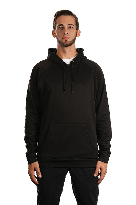 Men's modern hoodie-Burnside Mens Performance Raglan Hooded Sweatshirt Hoodie w/ Pouch Pocket - Black