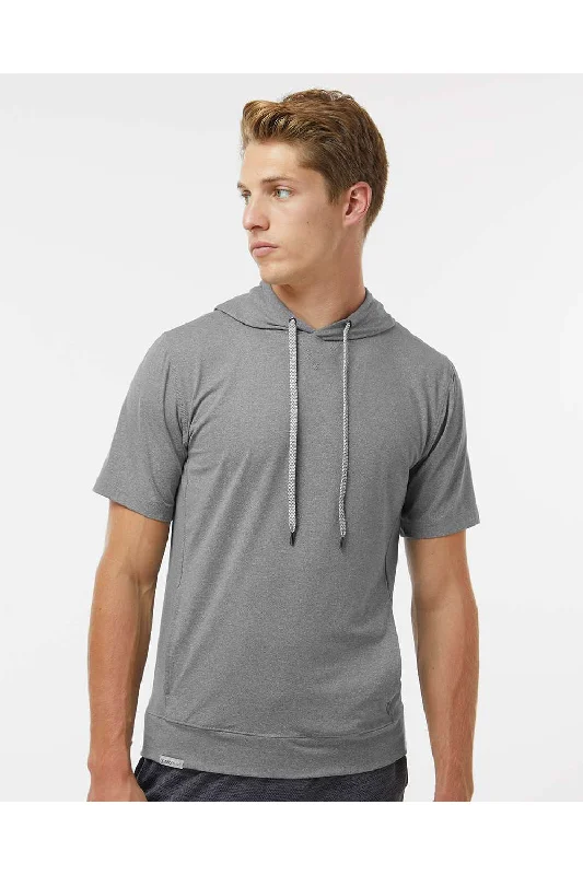 Men's eco-conscious hoodie-Holloway Mens Eco Revive Ventura Moisture Wicking Short Sleeve Hooded Sweatshirt Hoodie w/ Pockets - Heather Grey