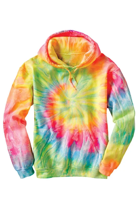 Men's antibacterial hoodie-Dyenomite Mens Blended Tie Dyed Hooded Sweatshirt Hoodie w/ Pouch Pocket - Dayglo