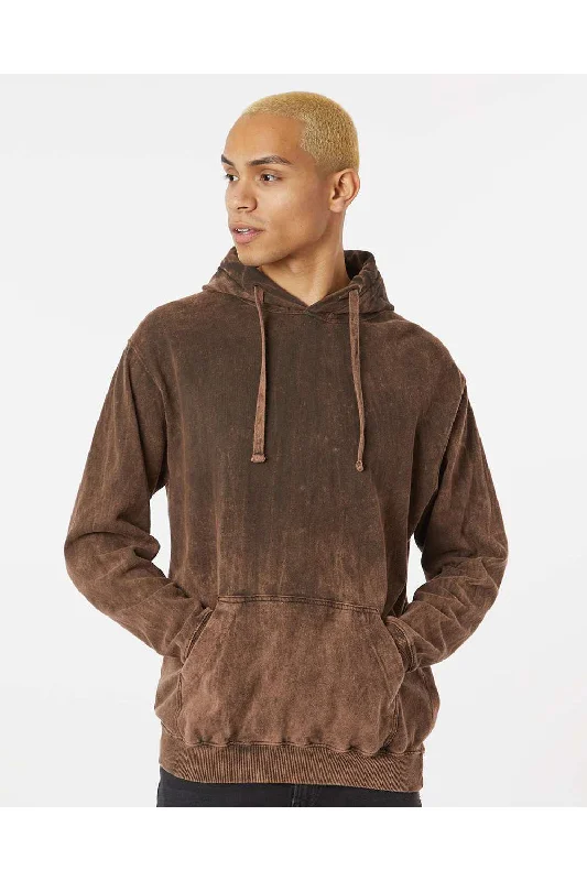 Men's lightweight hoodie-Dyenomite Mens Premium Fleece Mineral Wash Hooded Sweatshirt Hoodie w/ Pouch Pocket - Hounddog Brown