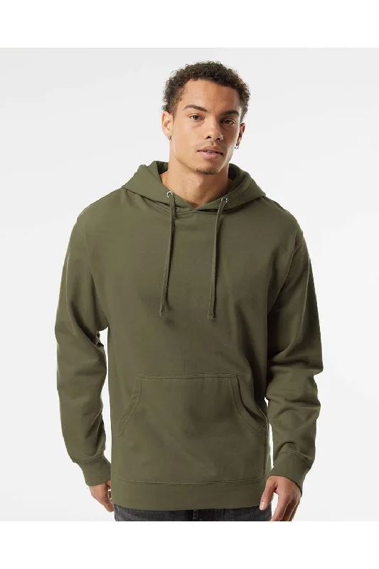 Men's antibacterial hoodie-Independent Trading Co. Mens Hooded Sweatshirt Hoodie w/ Pouch Pocket - Army Green