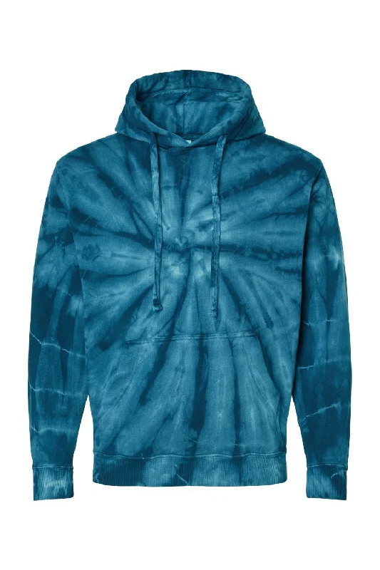 Men's summer hoodie-Dyenomite Mens Cyclone Tie Dyed Hooded Sweatshirt Hoodie w/ Pouch Pocket - Navy Blue