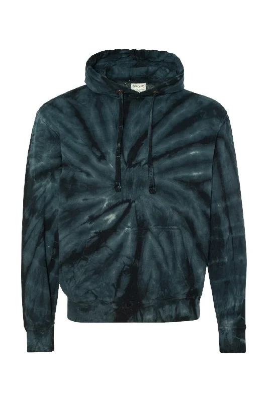 Men's sustainable hoodie-Dyenomite Mens Cyclone Tie Dyed Hooded Sweatshirt Hoodie w/ Pouch Pocket - Black