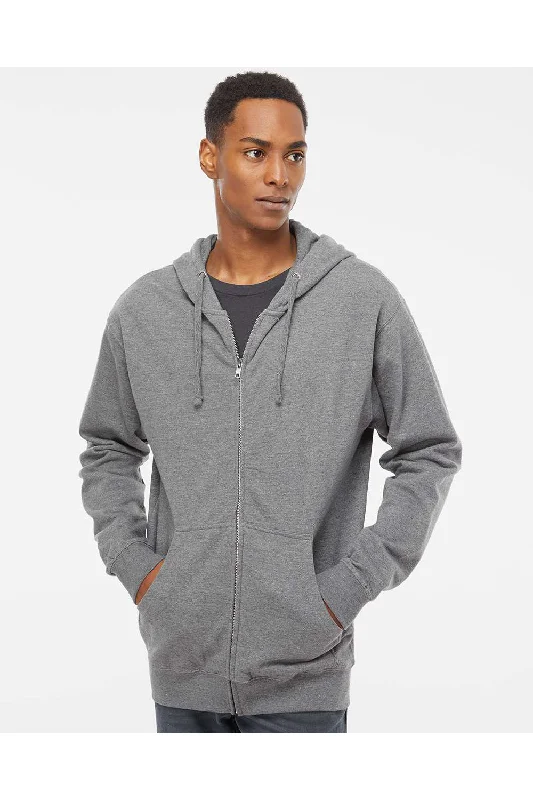 Men's lightweight hoodie-Independent Trading Co. Mens Full Zip Hooded Sweatshirt Hoodie w/ Pockets - Heather Gunmetal Grey