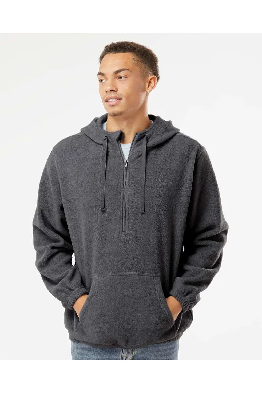 Men's quick-dry hoodie-Burnside Mens Polar Fleece 1/4 Zip Hooded Sweatshirt Hoodie w/ Pouch Pocket - Heather Charcoal Grey - Closeout