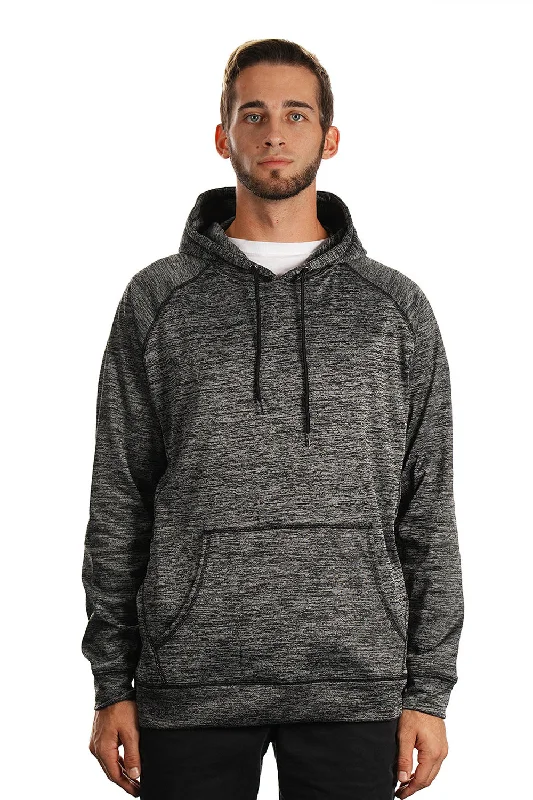 Men's gym performance hoodie-Burnside Mens Performance Raglan Hooded Sweatshirt Hoodie w/ Pouch Pocket - Heather Charcoal Grey