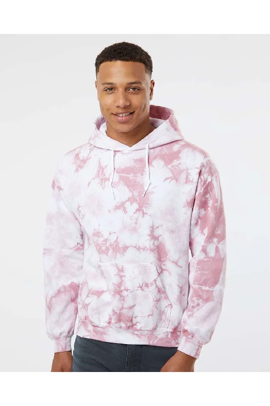 Men's versatile hoodie-Dyenomite Mens Blended Tie Dyed Hooded Sweatshirt Hoodie w/ Pouch Pocket - Rose Crystal