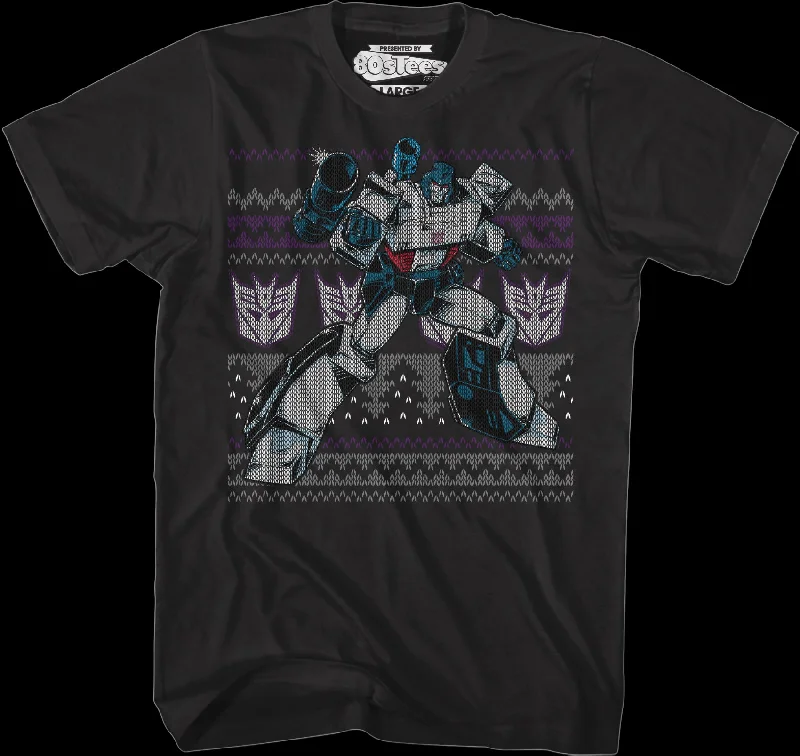 Men's horror t-shirt-Megatron Faux Ugly Christmas Sweater Transformers T-Shirt