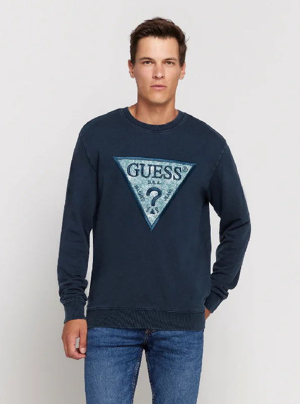 Men's bamboo sweatshirt-Navy Blue Triangle Logo Jumper