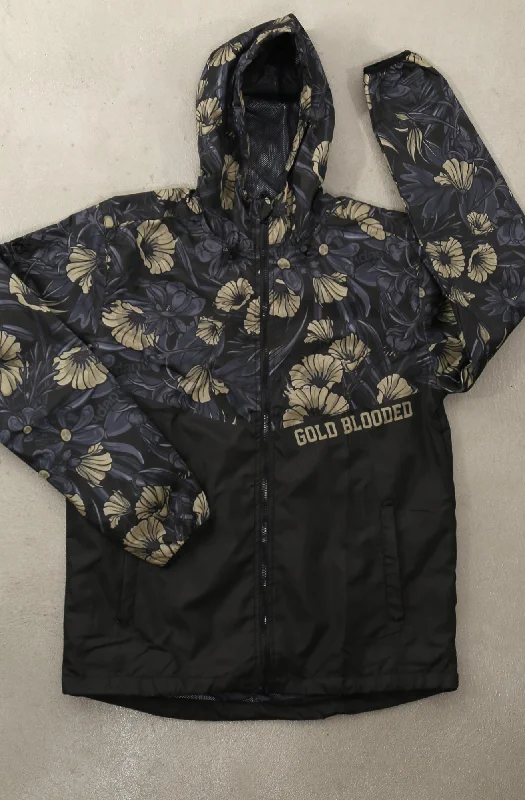 Men's adventure-ready windbreaker-SAVS X Adapt :: Gold Blooded Floral (Men's Black/Gold Full-Zip Jacket)