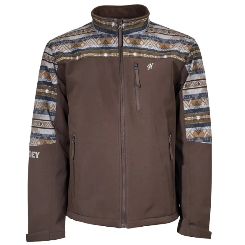 Men's summer fleece jacket-Hooey Men's Brown & Tan Aztec Softshell