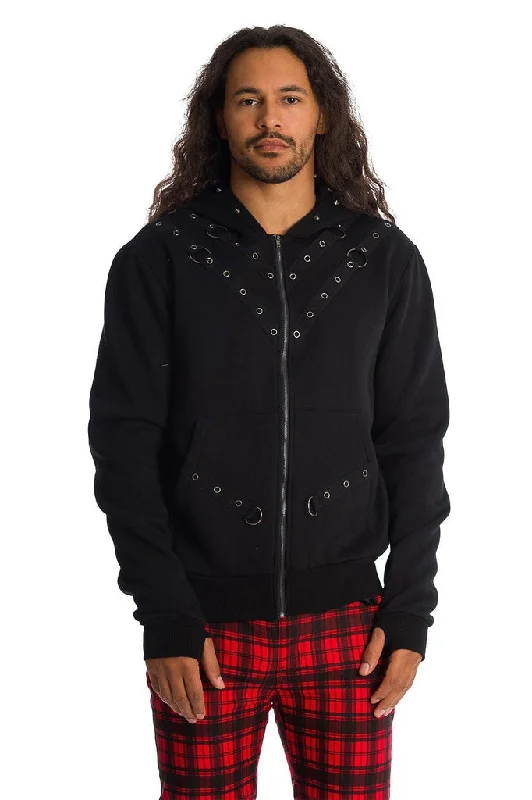 Men's tech-fabric hoodie-Gothic Studded Hoodie