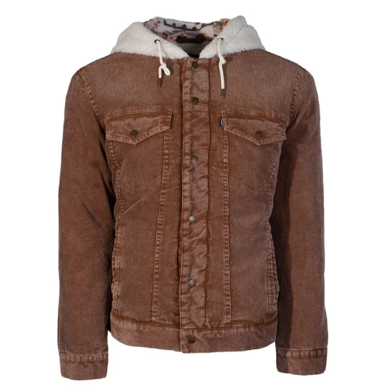 Men's antibacterial raincoat-Hooey Men's Tan Corduroy Hooded Jacket