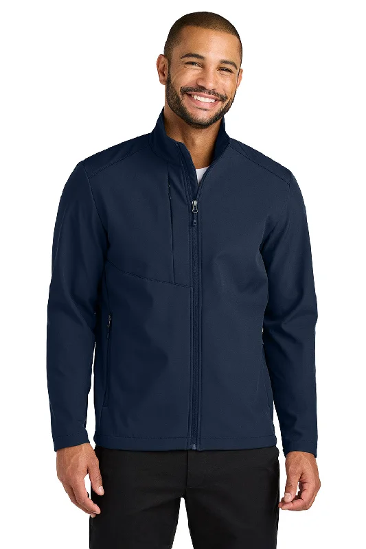 Men's wrinkle-free utility jacket-Port Authority Mens C-FREE Core Water Resistant Soft Shell Full Zip Jacket - True Navy Blue - New