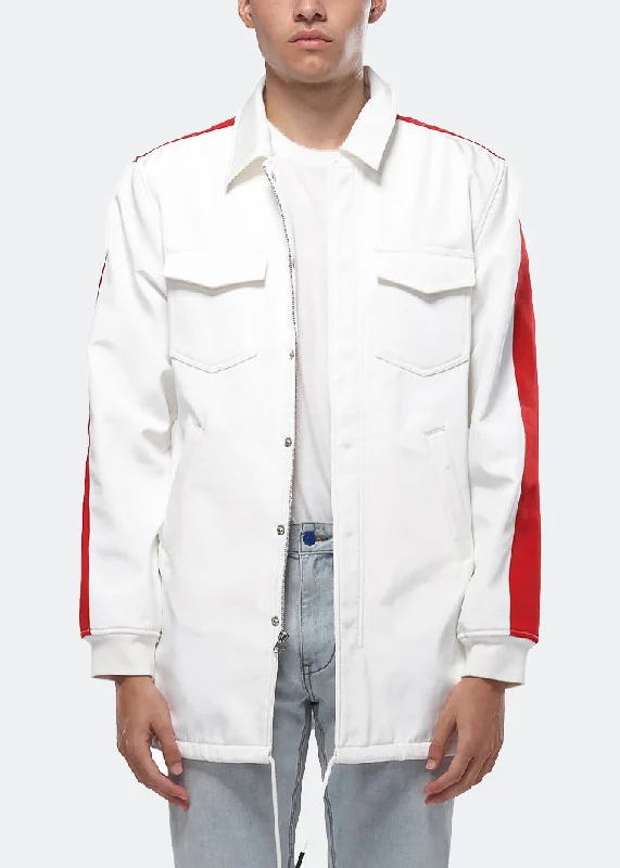 Men's versatile leather coat-Konus Men's Bonded Fabric Coaches Jacket in White