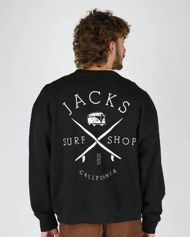 Men's graphic sweatshirt-Bus Stop Heavyweight Crewneck - Black