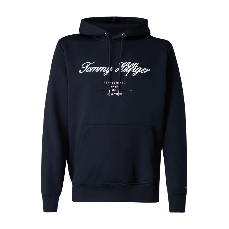 Men's relaxed fit hoodie-Tommy Hilfiger Embroidered Script Logo Desert Navy Hoodie