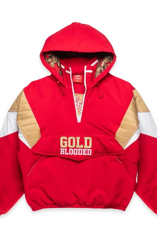 Men's versatile fleece jacket-SAVS x Adapt :: Gold Blooded SFC (Men's Red/Gold Stadium Jacket)