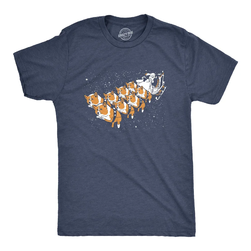 Men's sci-fi t-shirt-Corgi Sleigh Men's T Shirt