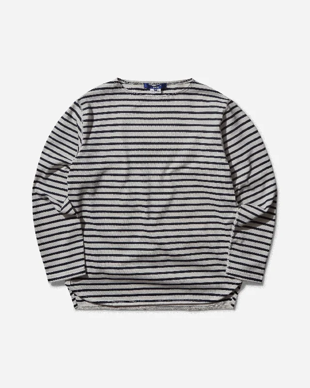 Men's nerd t-shirt-Men's Striped Longsleeve T-Shirt Off White / Navy