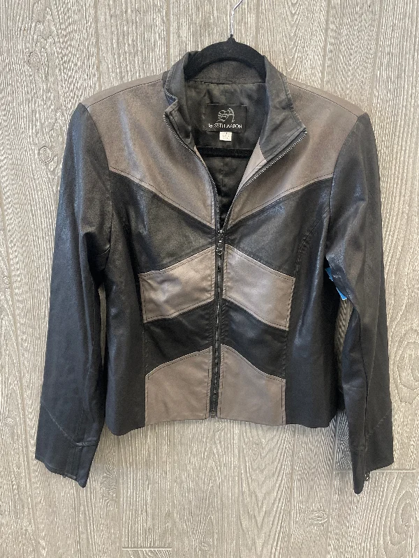 Men's modern field jacket-Jacket Leather By Clothes Mentor In Black & Grey, Size: M