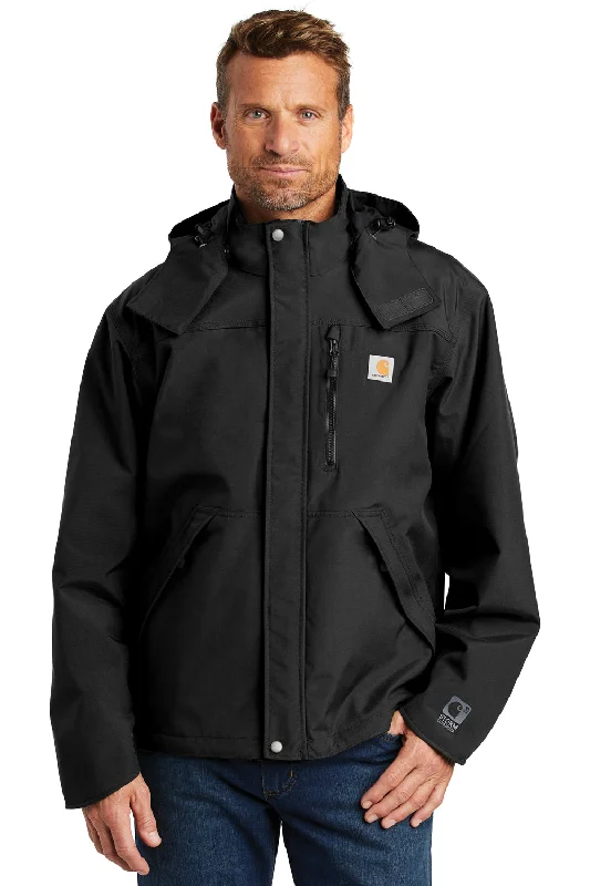 Men's sustainable fleece coat-Carhartt Mens Shoreline Waterproof Full Zip Hooded Jacket - Black - Closeout