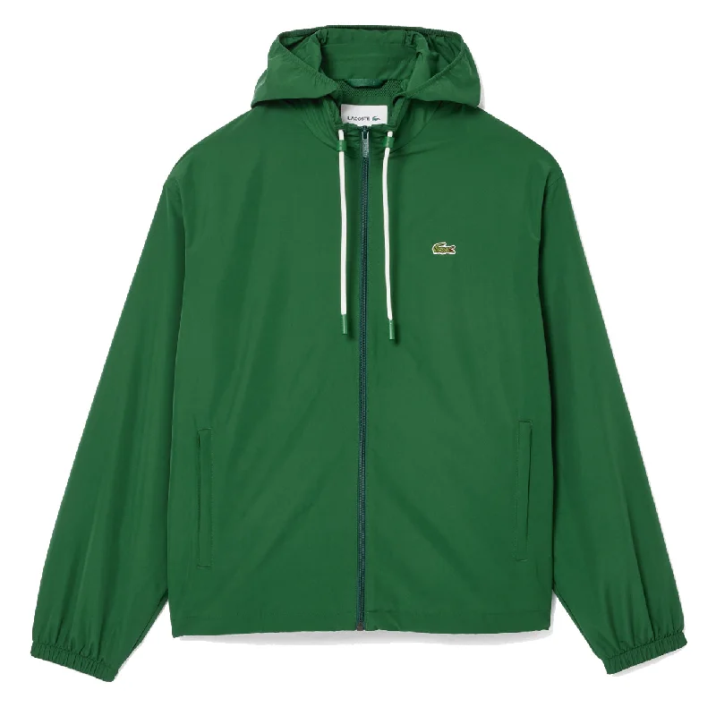 Men's modern field jacket-Lacoste Short Water-Resistant Sportsuit Jacket w/ Removable Hood Pine Green