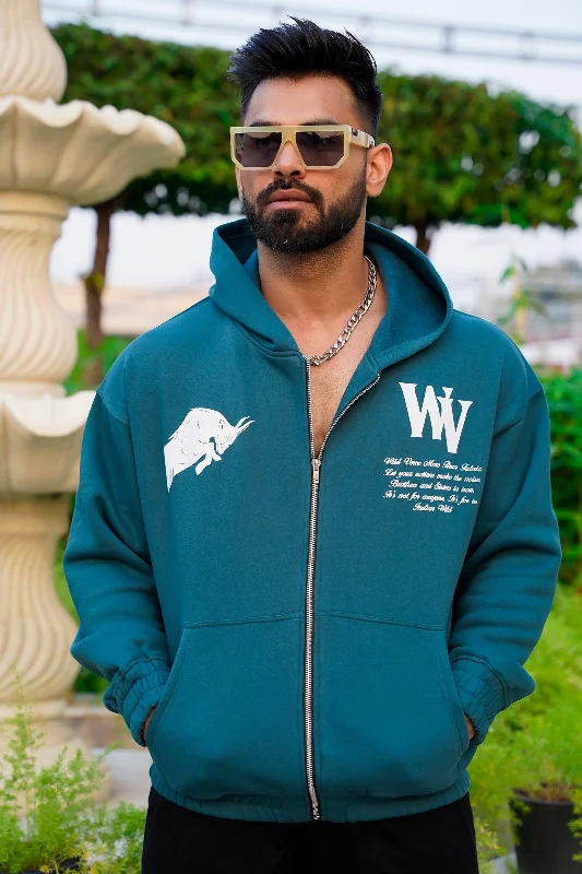 Men's versatile hoodie-WV STAND UP "PREMIUM VINTAGE" ZIPPER HOODIE (DARK TEAL)