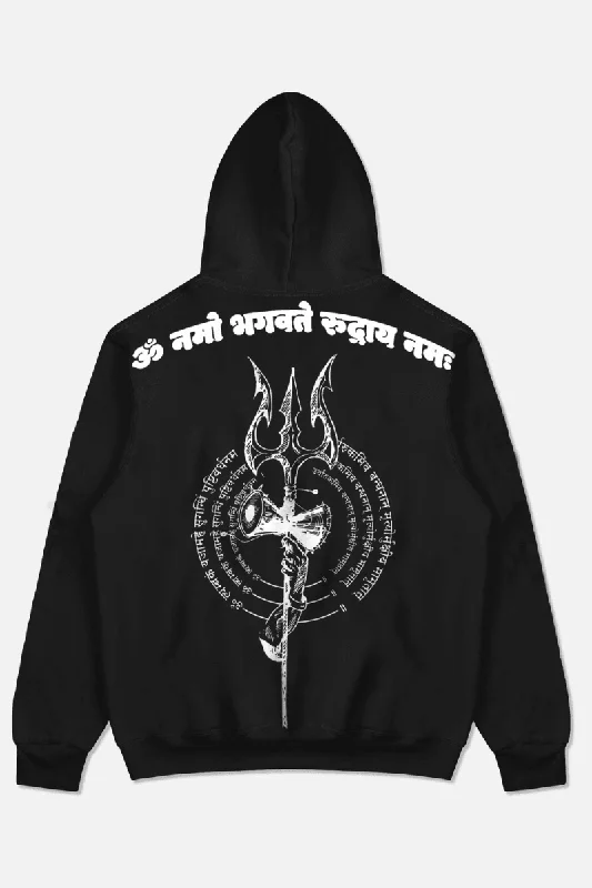 Men's weatherproof hoodie-LORD SHIVA IMMORTAL OVERSIZED HOODIE (BLACK)