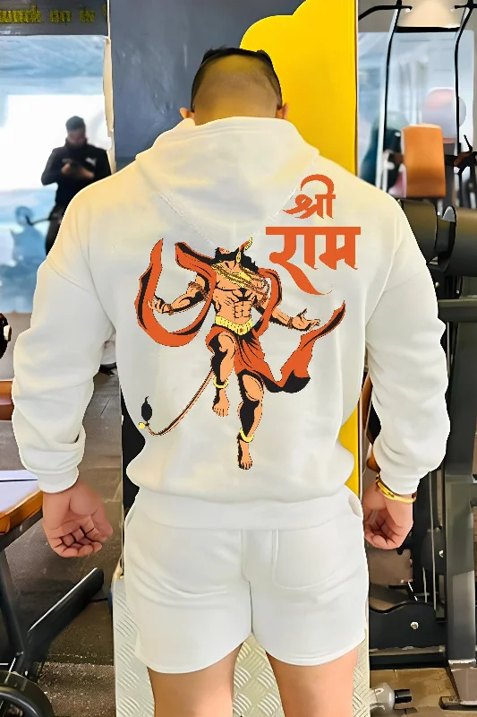 Men's modern hoodie-Jai Shree Ram Hanuman Ji Hoodie (OFF WHITE)