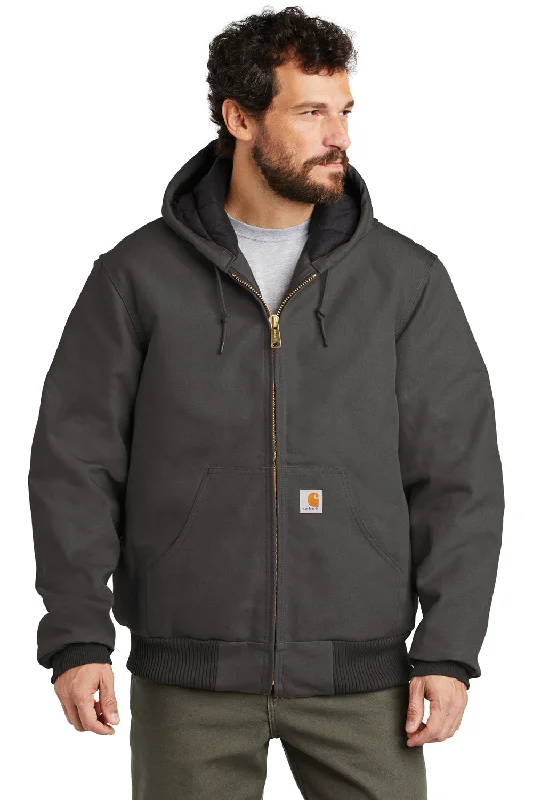 Men's high-stretch casual jacket-Carhartt Mens Wind & Water Resistant Duck Cloth Full Zip Hooded Work Jacket - Gravel Grey