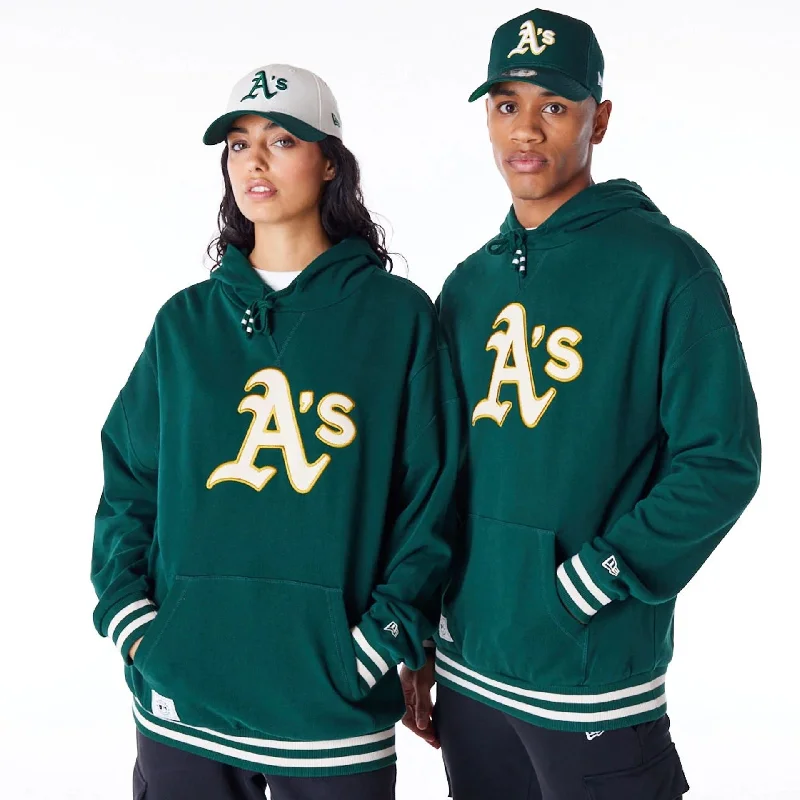 Men's adventure-ready hoodie-Oakland Athletics MLB Rib Infill Dark Green Oversized Pullover Hoodie