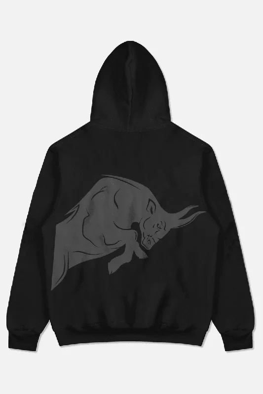 Men's tech-inspired hoodie-Signature Grey Bull Oversized Hoodie (BLACK)