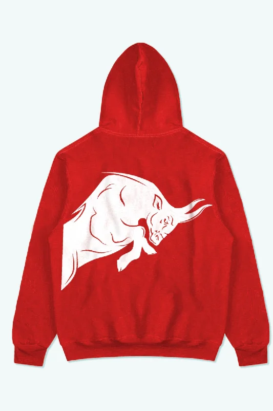 Men's fashionable hoodie-Signature White Bull Oversized Hoodie (RED)