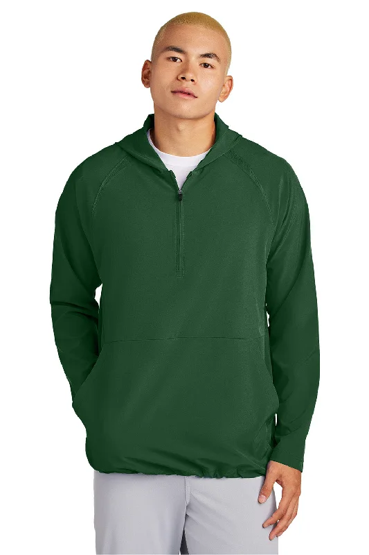 Men's quick-dry trench coat-Sport-Tek Mens Repeat Moisture Wicking 1/4 Zip Hooded Jacket - Forest Green - New